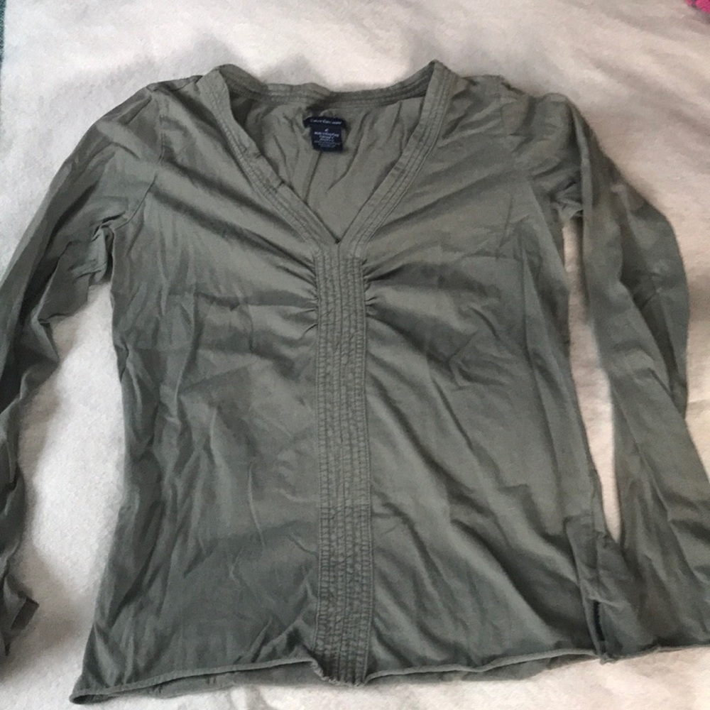 Calvin Klein olive colored long sleeve V-neck